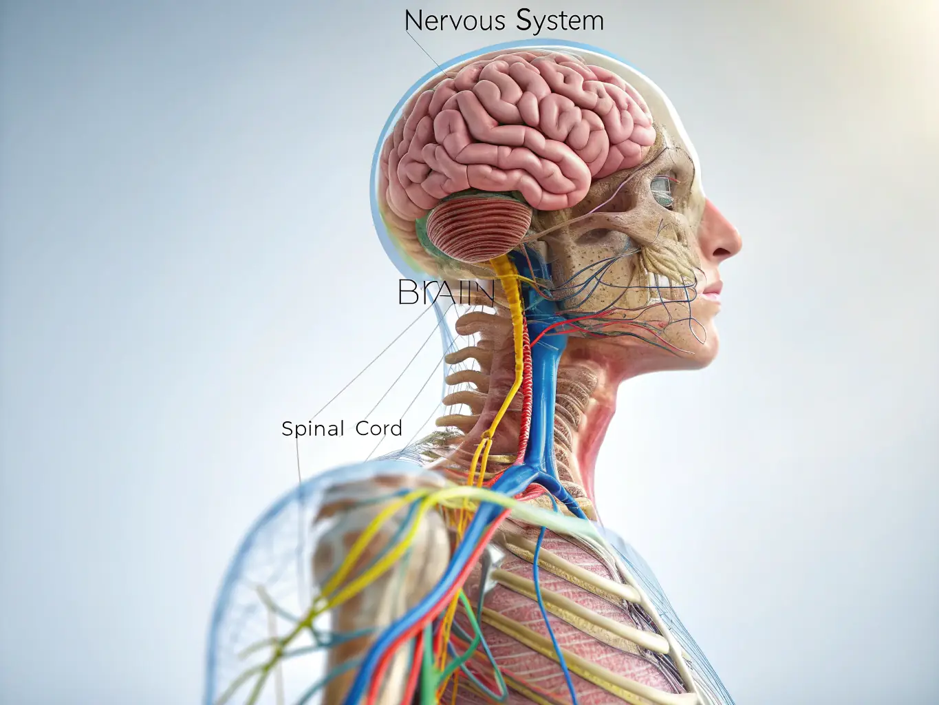 An image depicting the upper cervical spine and its connection to the nervous system, illustrating how NUCCA adjustments can impact overall health and well-being. Use anatomical diagrams and vibrant colors to highlight the key areas.